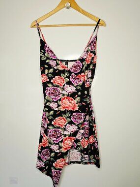 Rose Floral Love Ari Faux Wrap Spaghetti Strap Dress Medium